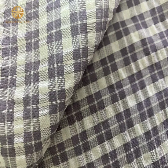 Yarn Dyed Cotton Check Seersucker Fabric for Shirt 