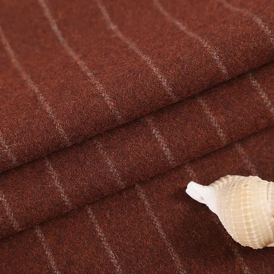 High Quality Heavy Wool Polyester Brushed Blend Flannel Wool Woven Wool Melton Tweed Stripe Fabric for Overcoat 