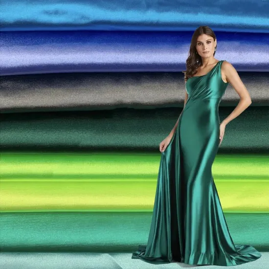 Wholesale Double Faced Stretch Super Soft Satin 100d*100d+40d 95% Polyester 5% Spandex Silk Satin Fabric for Dresses 