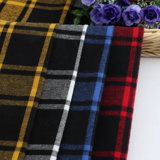 Wholesale 21s Woven Twill Brushed 100 Cotton Check Shirt Fabric 