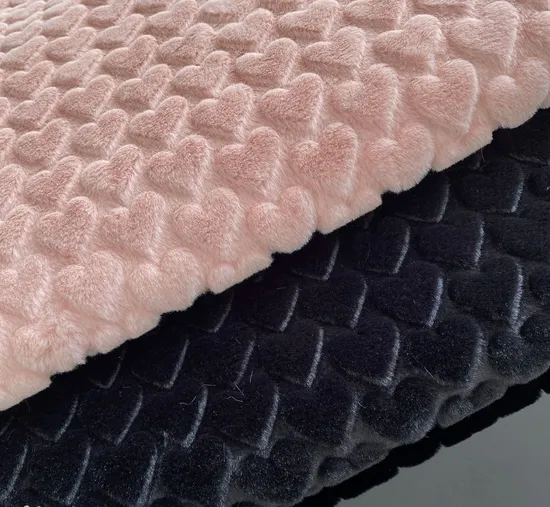 Manufacturer Wholesale 100% Polyester Embossing Heart Double Faced Flannel Fleece Fabric for Cushion Blankets 